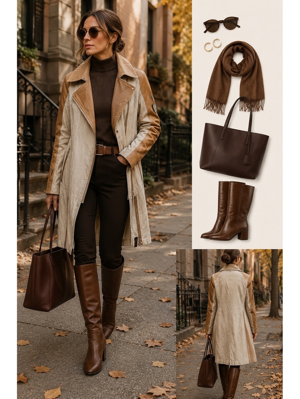 RUDSAK Coated Linen Leather Moto Trench Coat P/S Ivory Camel $545